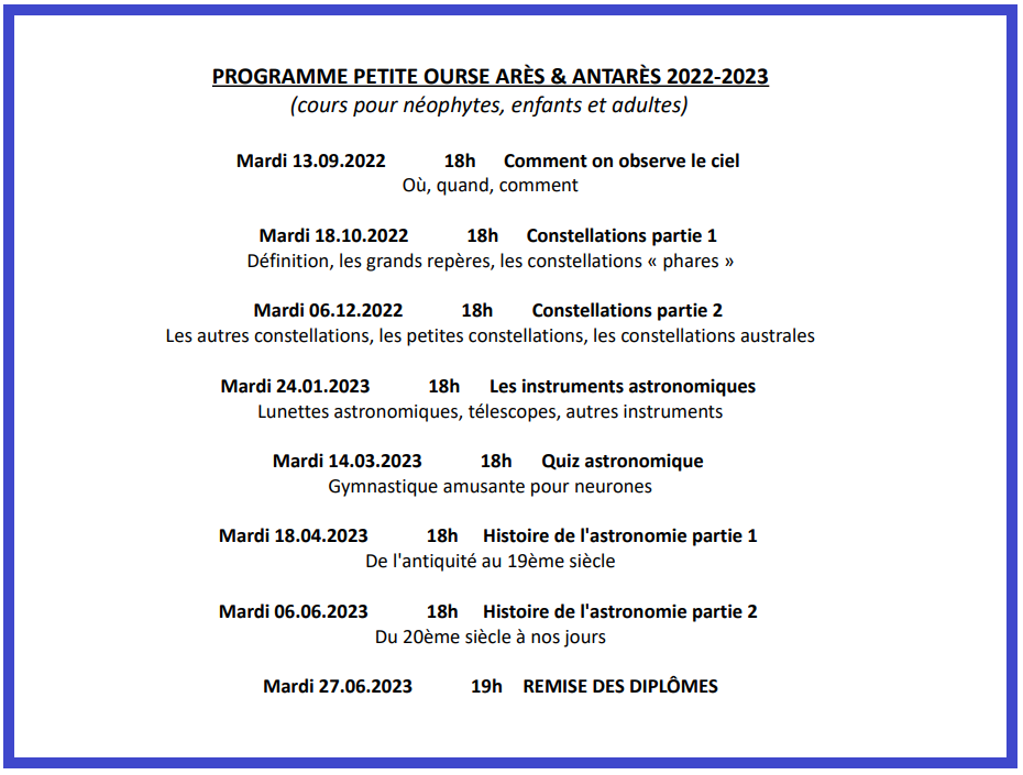 Programme Petite ourse 2022 2023