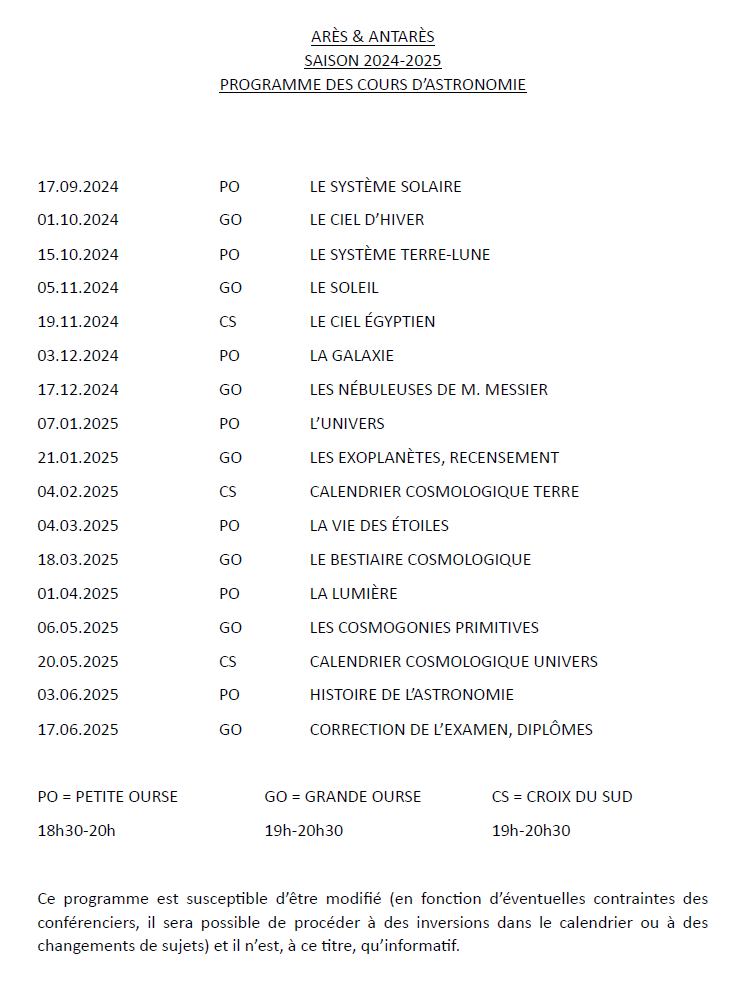 Programme des cours 2024 2025